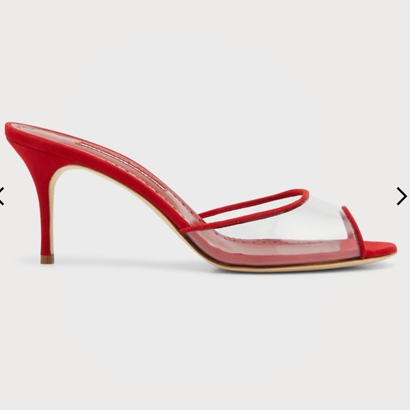 Manolo Blahnik Jadifa 70MM PVC & Suede Mules - Picture 5 of 13